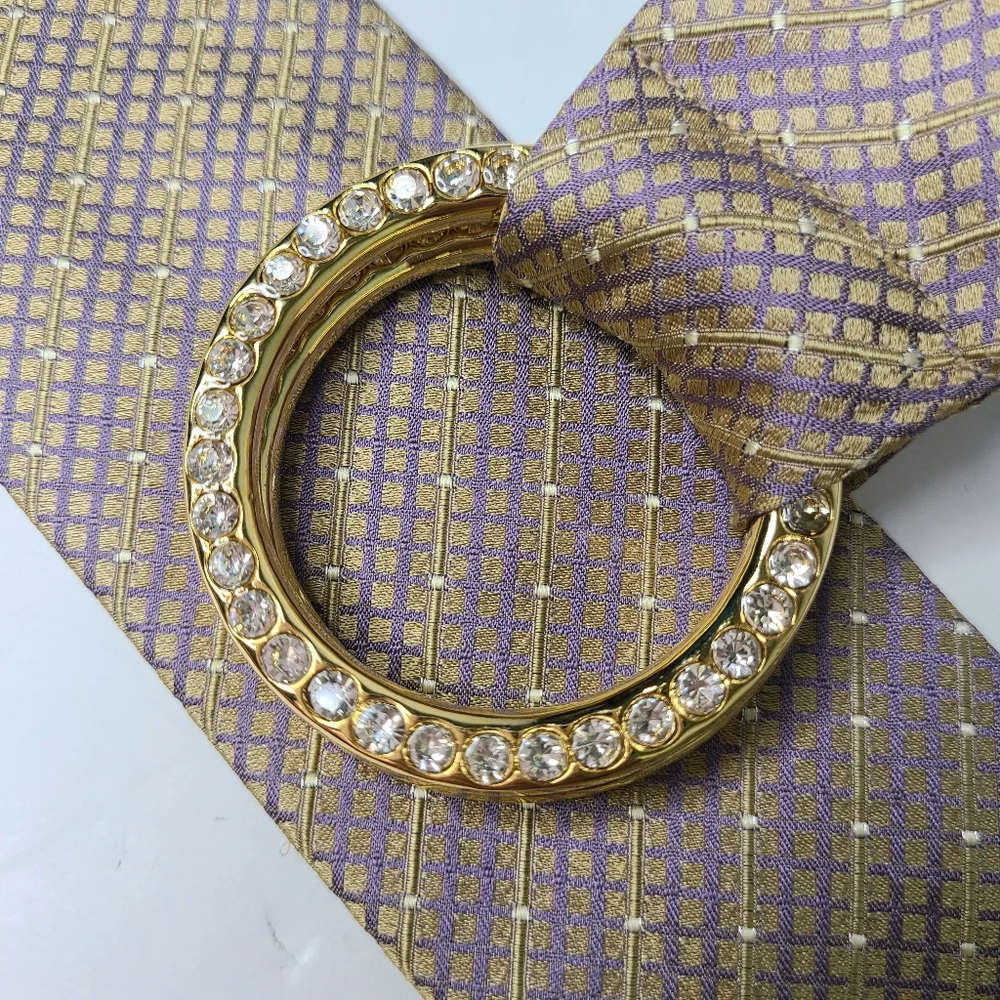 Another Line Silk Tan Paisley Vintage Rhinestone Crystal O-Ring Belt